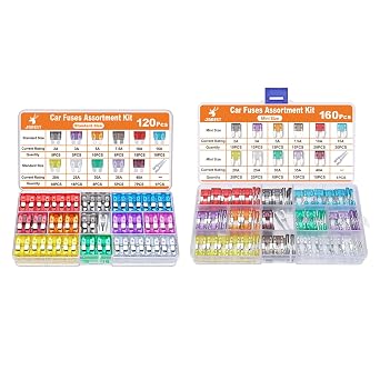 160 Mini fuses + 120 Standard Fuses 2 Ampere 3A 5A 7.5A 10A 15A 20A 25A 30A 35A 40A