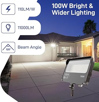 HYPERLITE LED Flood Light with Dusk to Dawn Photocell, 11000LM LED Security Flood Lights Outdoor, 5000K Daylight IP65 Waterproof Floodlights for Court, Garden, Yard