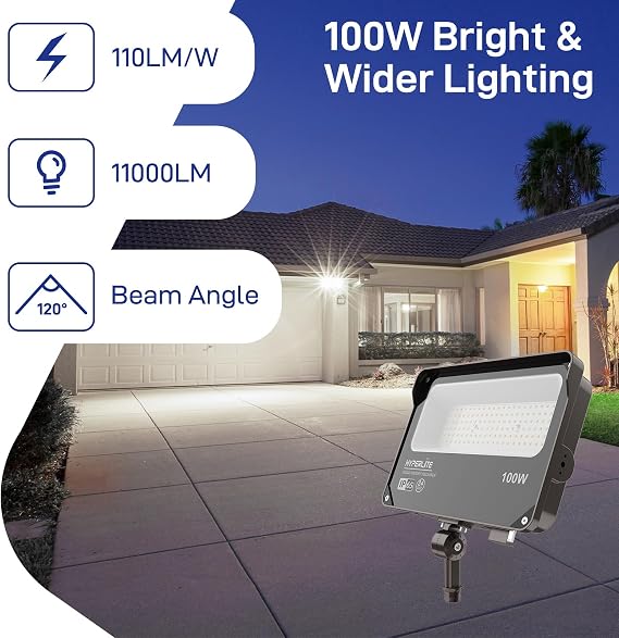 HYPERLITE LED Flood Light with Dusk to Dawn Photocell, 11000LM LED Security Flood Lights Outdoor, 5000K Daylight IP65 Waterproof Floodlights for Court, Garden, Yard
