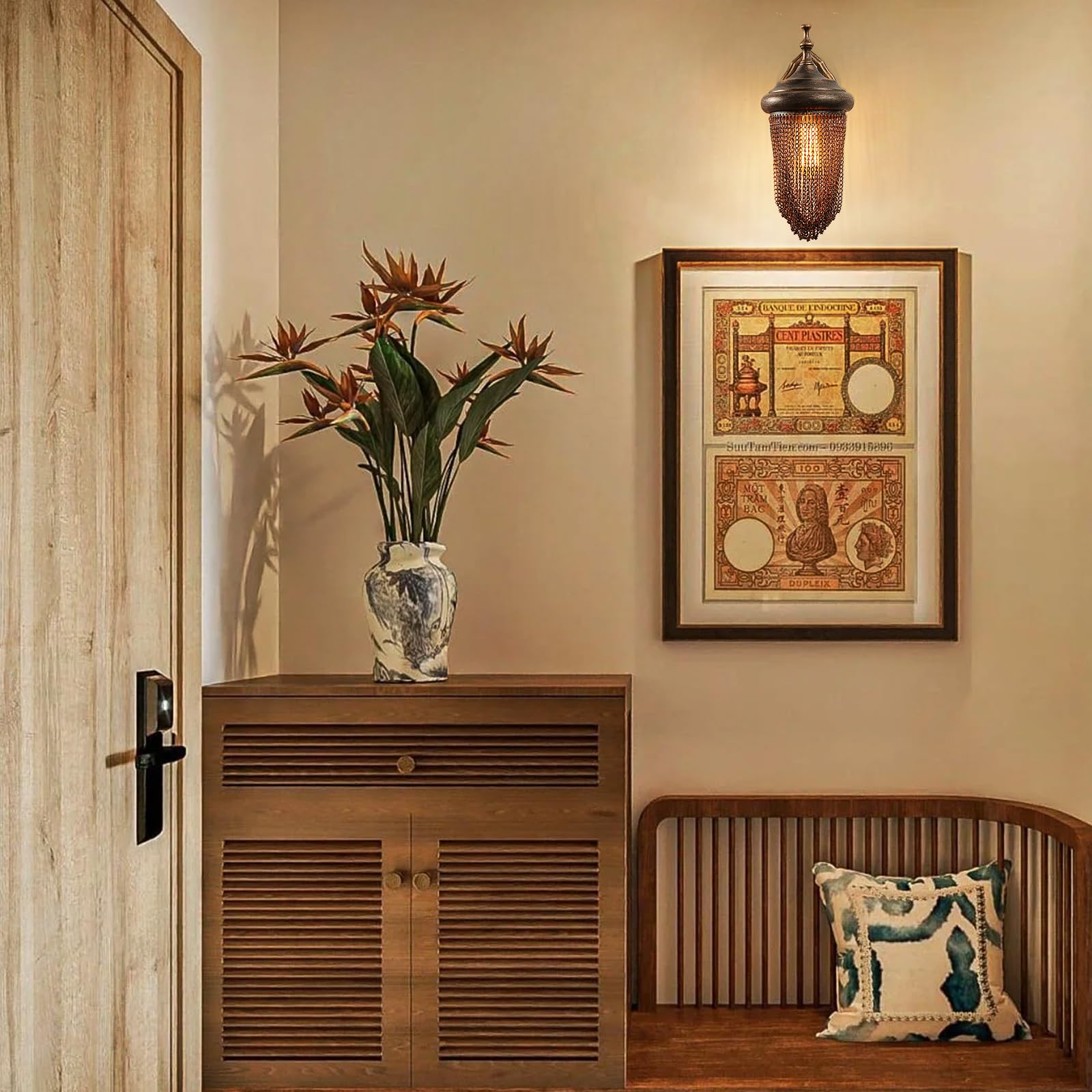 Applique murale rustique en ambre - Bronze brossé rétro - Lampe industrielle vintage - Applique murale pour porche, chambre à coucher, salon (sans ampoule)