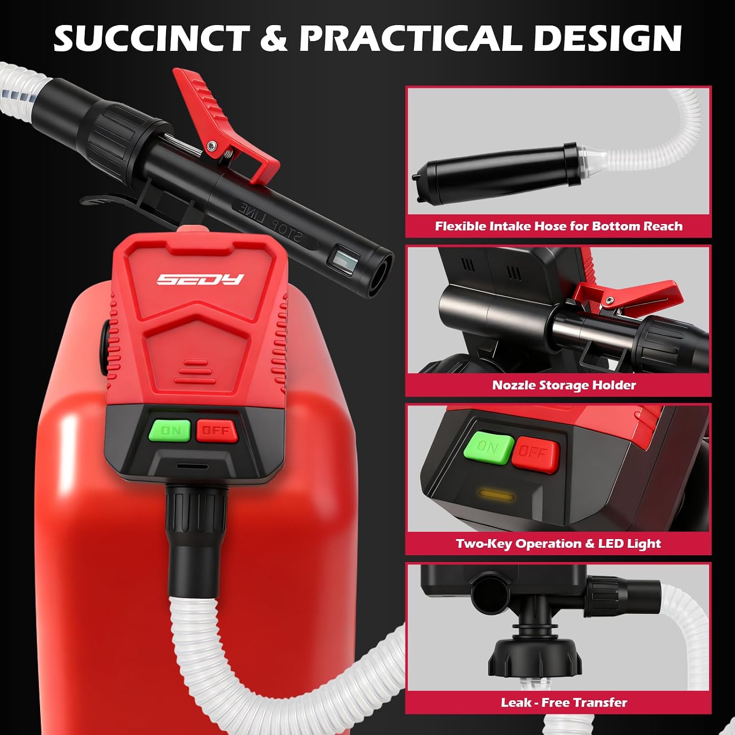 Automatic Fuel Transfer Pump with Auto-Stop Sensor(3.2 GPM), Battery Operated Gas Can Pump with 3 Can Adapters, Extra Long Hose, Portable Fuel Pump for Oil, Diesel, Gasoline (Batteries Not Included)