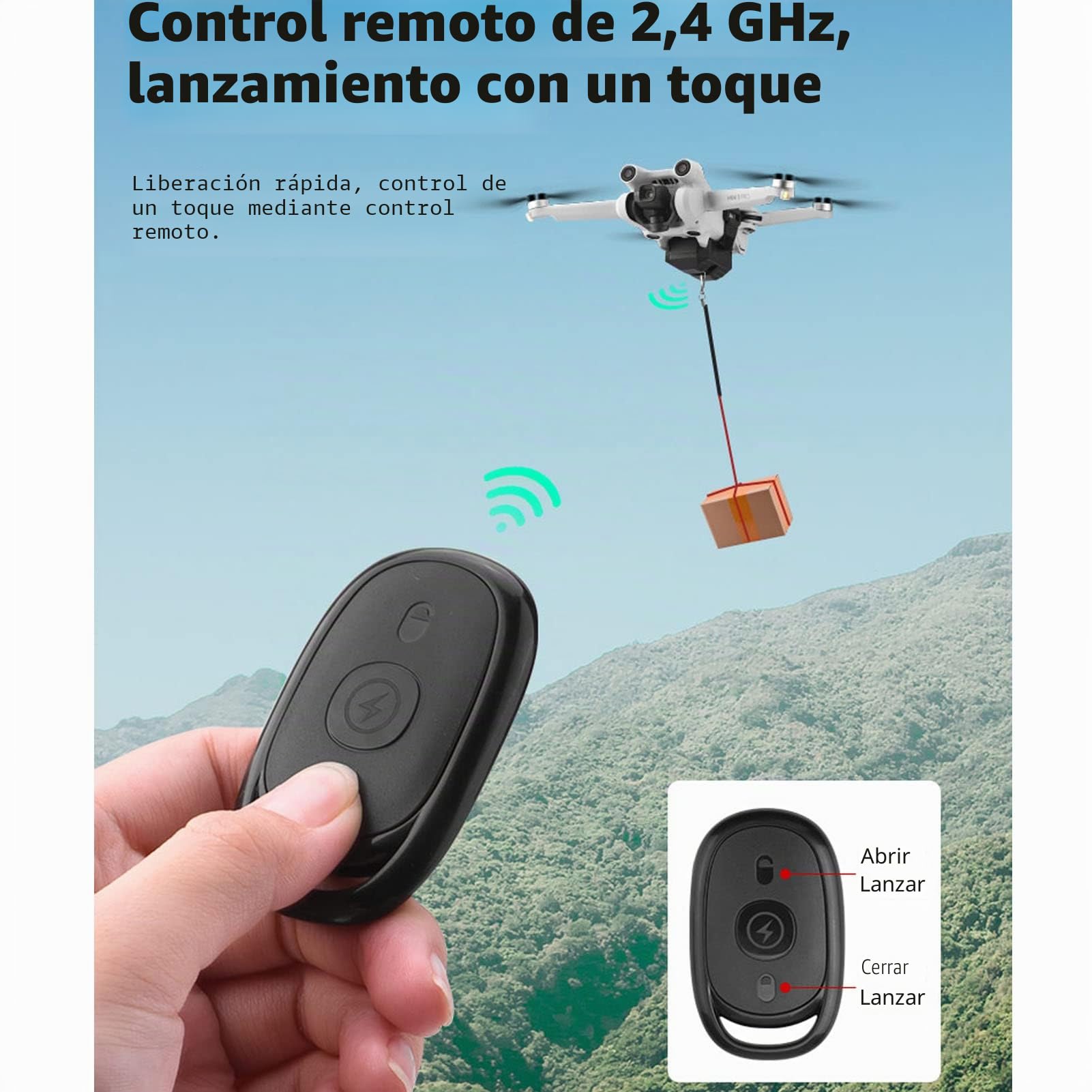 Fockety Lanzador de Drones, Accesorio de Liberación Rápida para Drones, Dispensador de Drones, Kit de Entrega de Drones, Sistema de Caída de Aire de Drones 2.4G con Control Remoto