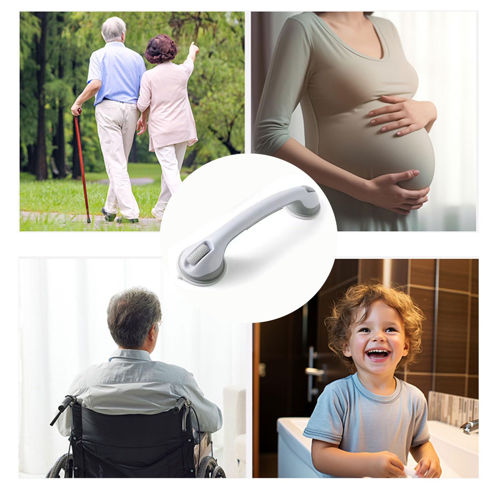 Genérico 2 Piezas Asa de Seguridad para Baño, 33 cm, Asidero Baño Ventosa, Manija de la Ducha, para Personas Mayores, No Requiere Perforación, Ducha de Apoyo,Gris,2 Pack