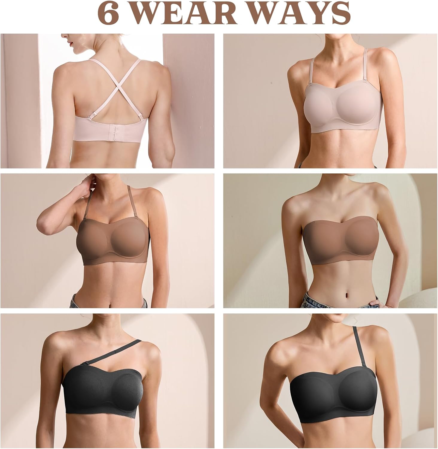 Strapless Bra for Women Bandeau Bras Wireless Seamless Padded Tube Bra Non-Slip Silicone Invisible Bralette - Image 3