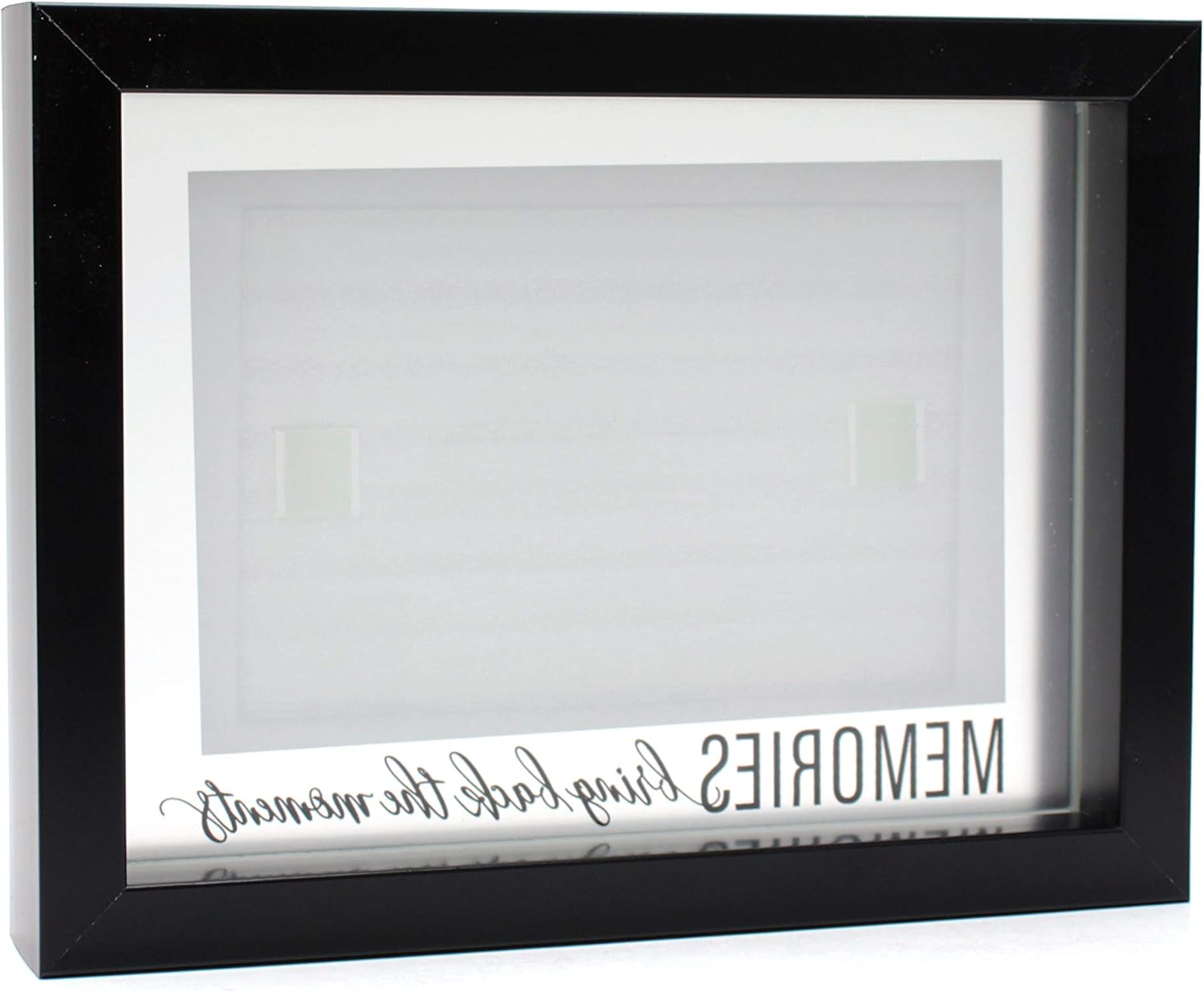MIMOSA MOMENTS "MEMORIES bring back the moments" Floating Photo Frame, 4x6, Black Finish - Tabletop Display, Recycled Polystyrene, Double Glass, Gift for Family, Friends, Graduation, Birthday, Housewarming