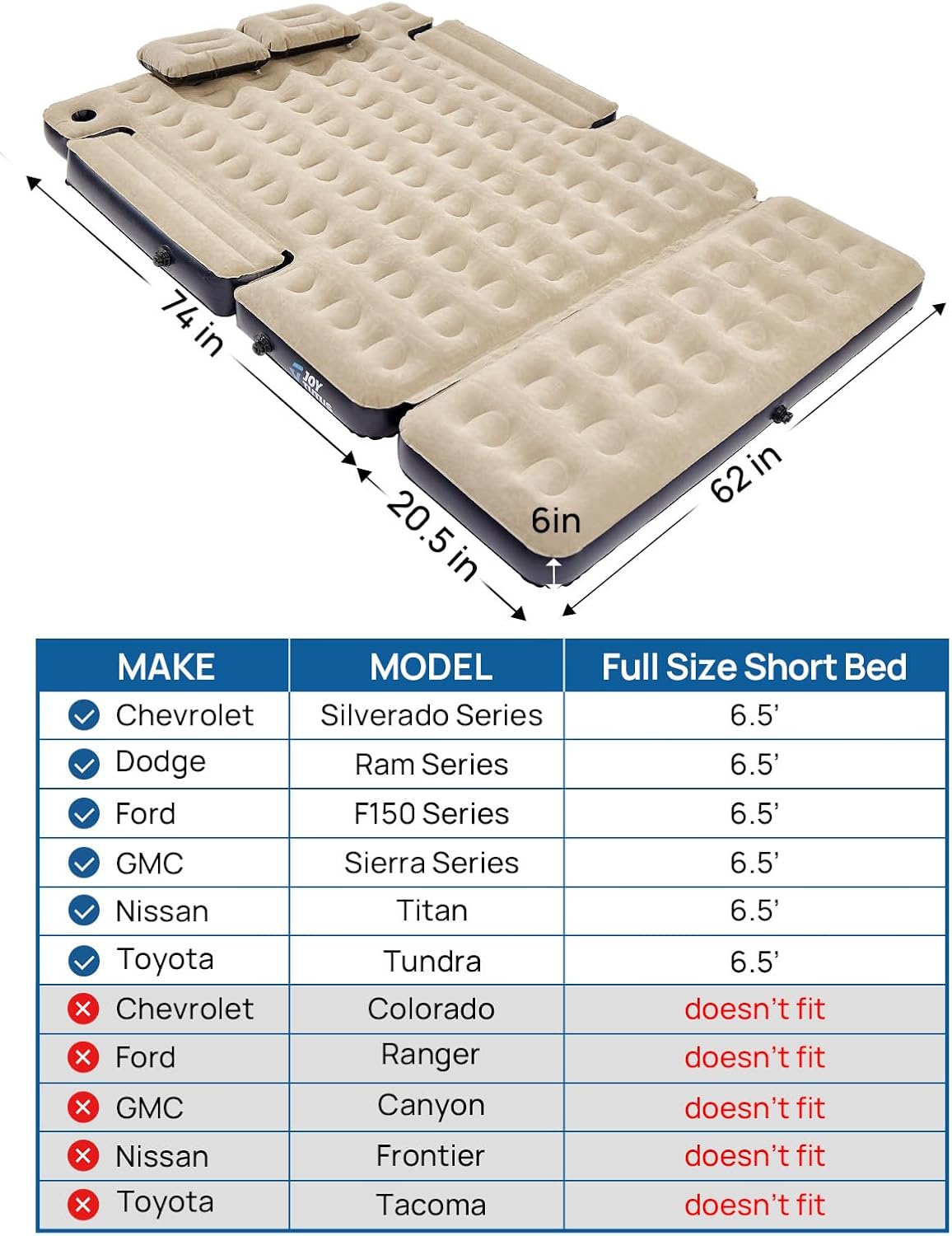 JoyTutus Pickup Truck Tent Orange+JOYTUTUS Extended Truck Bed Air Mattress 6-6.5Ft