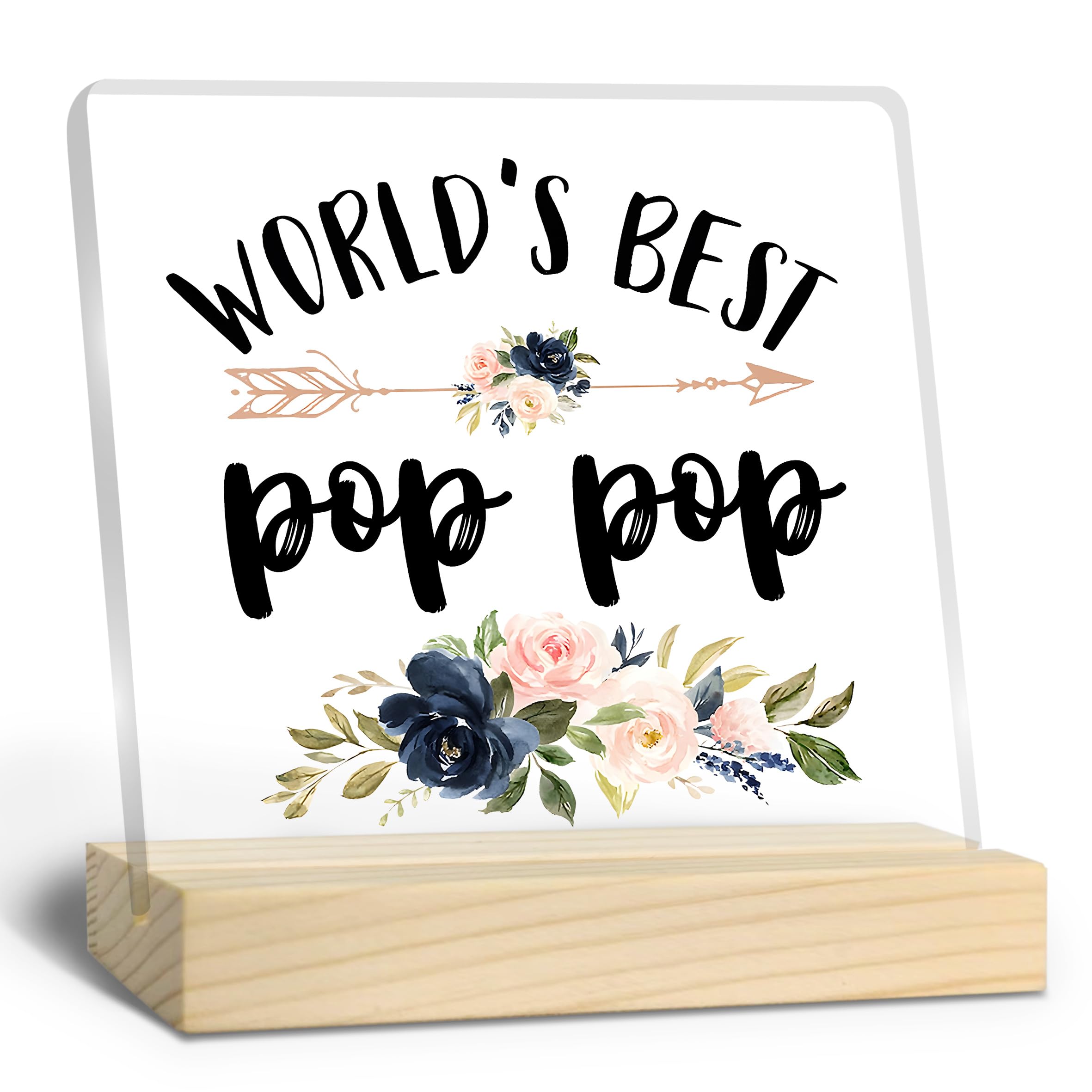 Pop Pop Gifts, Grandpa Gifts, World's Best Pop Pop Acrylic Plaque, Papa Gifts from Grandkids, Pops Gifts for Grandpa, Best Grandpa Gifts Acrylic Sign Desk Table Shelf Decor