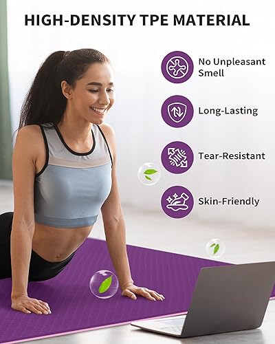 Miniatura 5 de CAMBIVO Tapete de yoga grande (6 pies x 4 pies x 1664 pulgadas 6 mm), extra ancho de TPE (elastómero termoplástico) para hombres y mujeres,