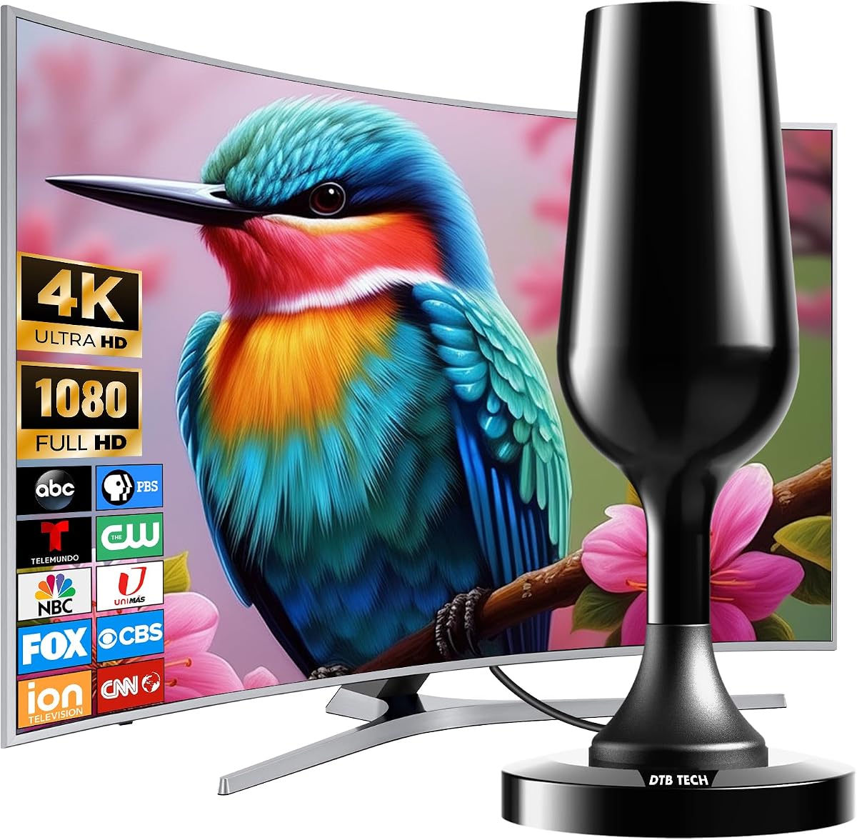 Digital TV Antenna for Smart TV Indoor, TV Antenna for Local Channels | 4K HDTV OTA Indoor Antenna Without Cable - Magnetic Base, 360° Reception, 8.2ft Cable - Fit Any TVs with Built-in Tuner
