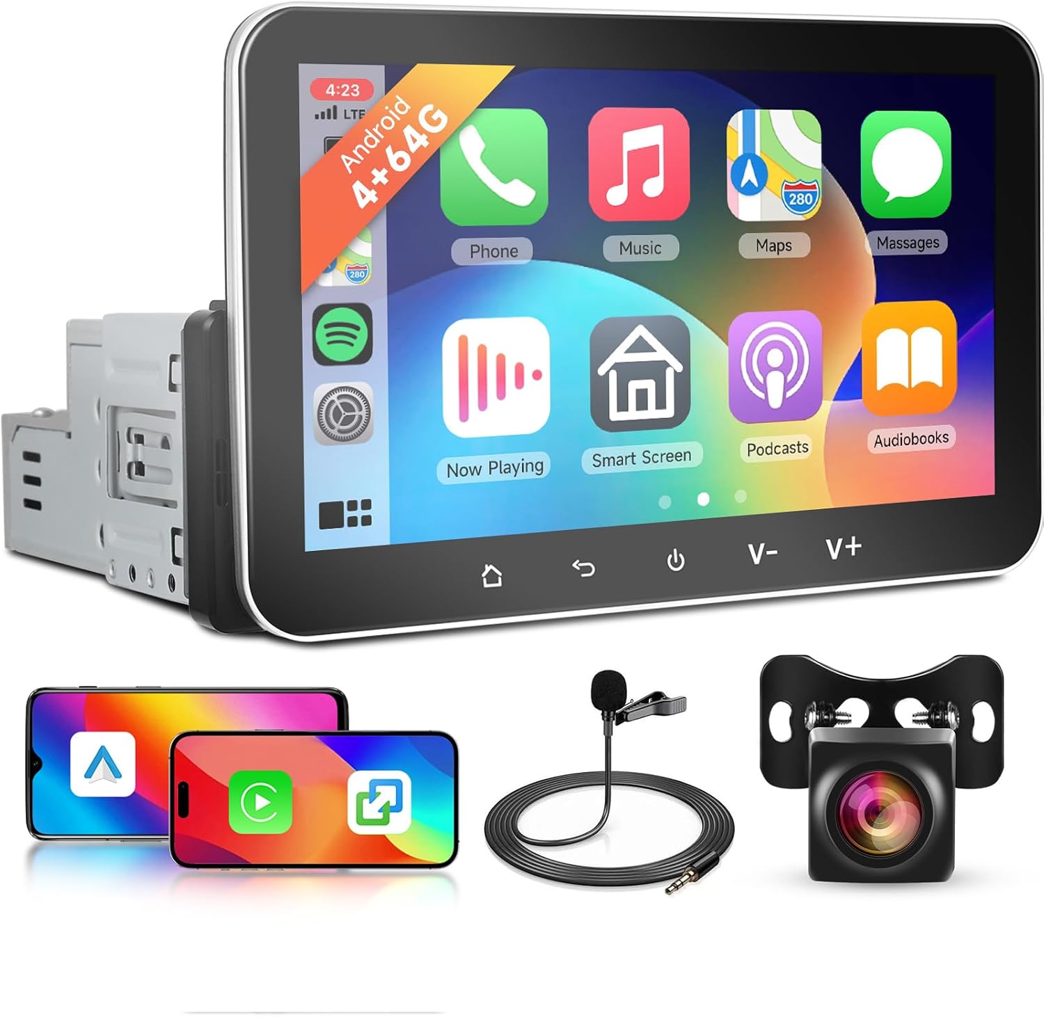 Hodozzy 1 DIN Android Car Stereo with Wireless CarPlay and Android