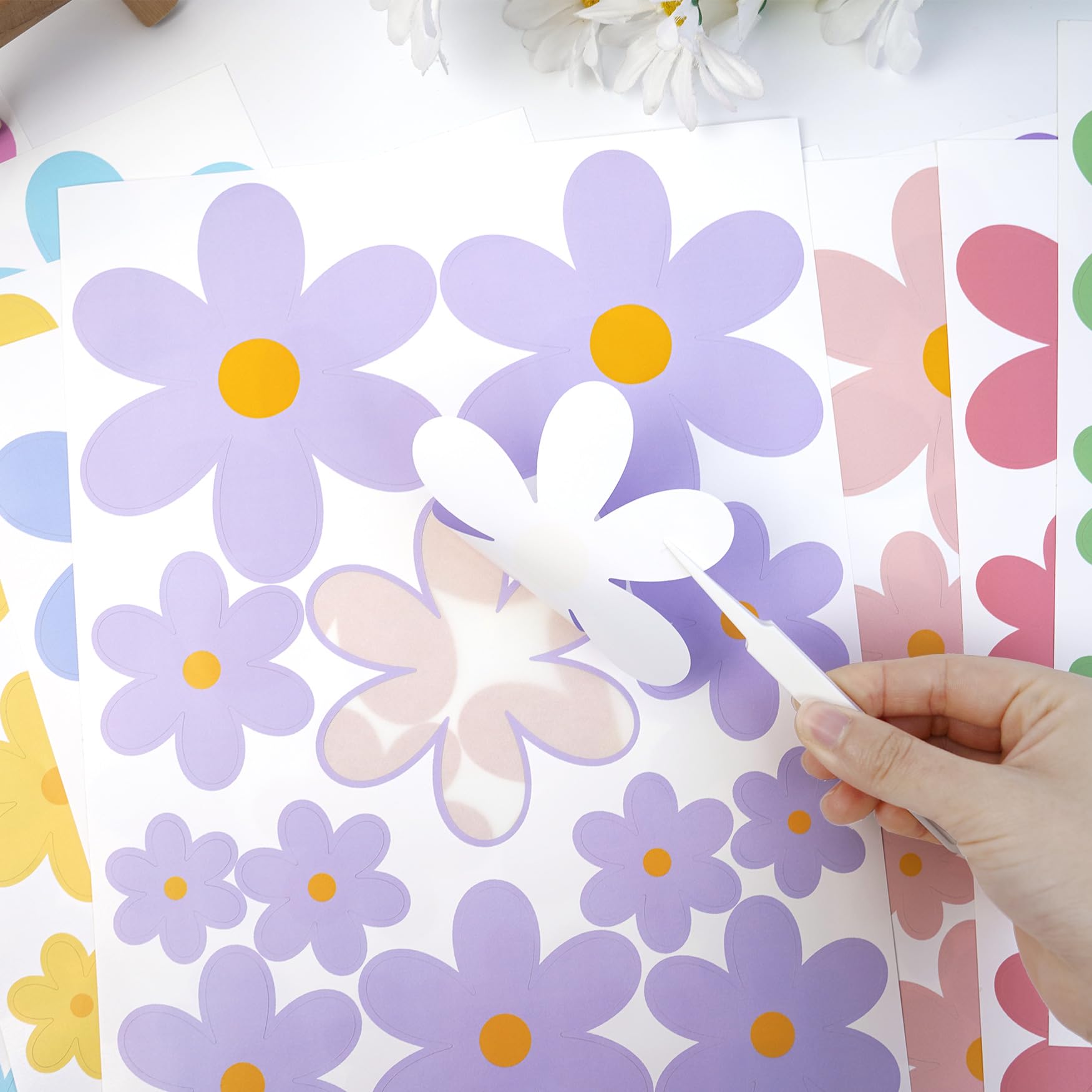 12Sheets Color Boho Daisy Flower Wall Art Decals,Cartoon Retro Small Fresh Floral Wall Stickers for Baby Boys and Girls Bedroom Kindergarten Classroom Nursery Living Room Home Party DIY Decor - Image 4
