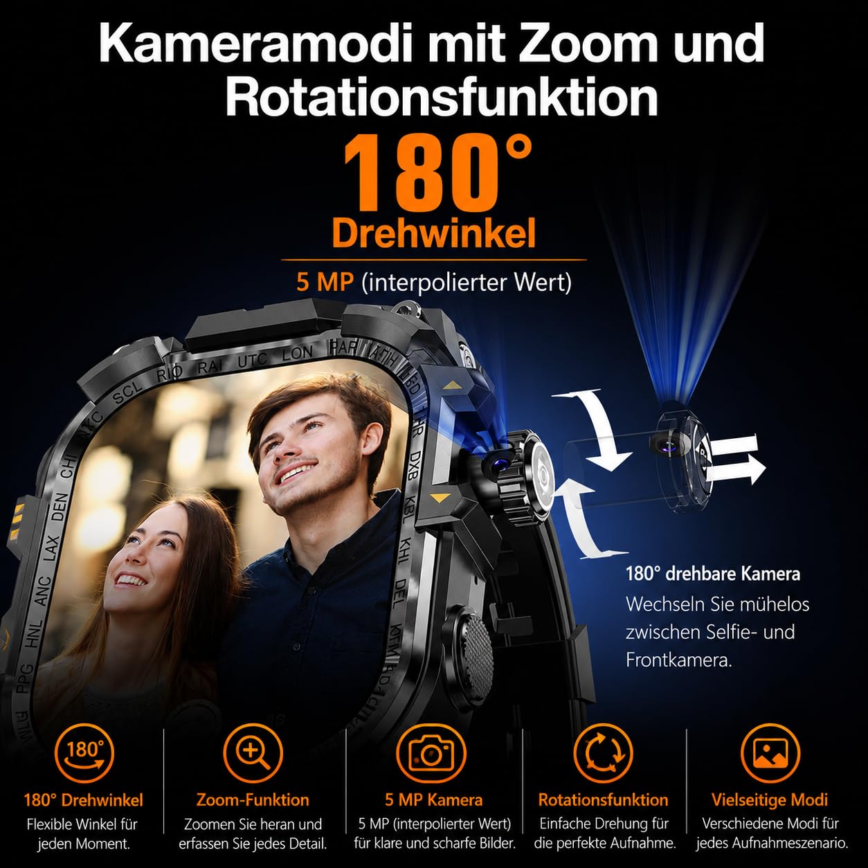 Smartwatch 4G LTE Android Reloj Deportivo AMOLED 2.06 pulgadas GPS Función Teléfono SIM Cámara WiFi Fitness Tracker Militar Exterior Reloj de Pulsera Aplicaciones Navegación Frecuencia Cardíaca