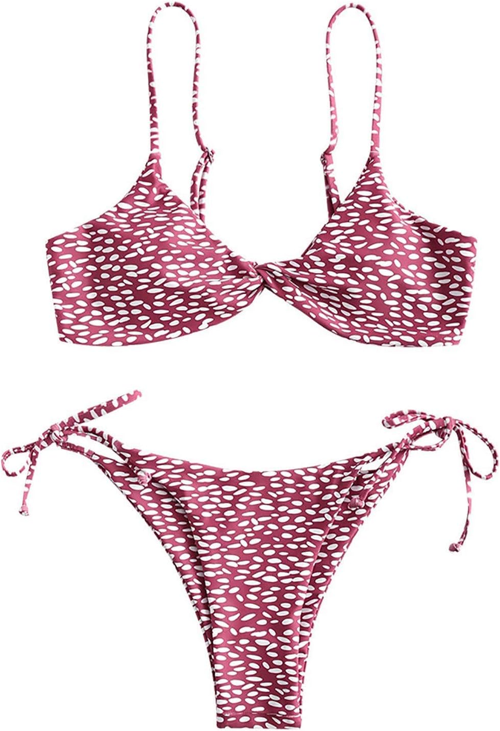 ZAFUL Tie Side String Low Waist Polka Dot Twist Front Spotted Thong Bikini Bathing Set