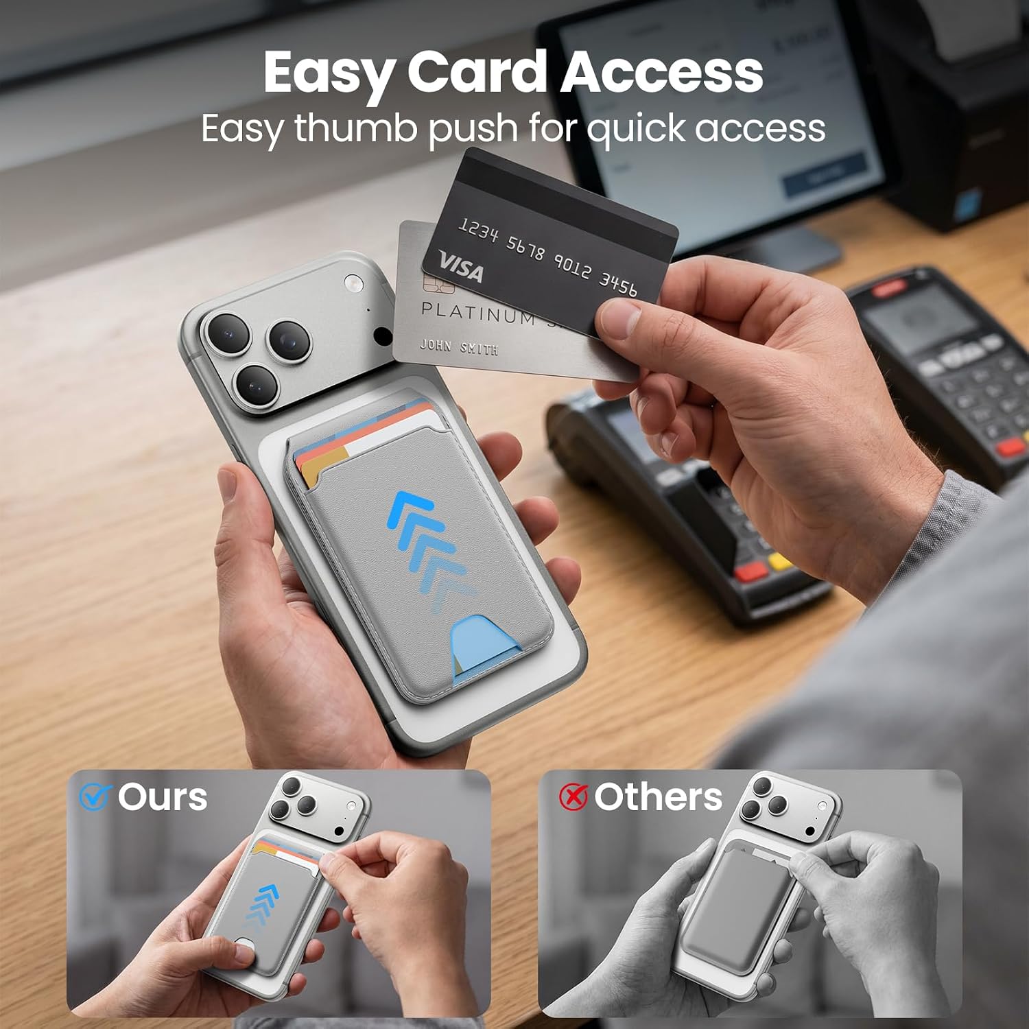  for MagSafe Wallet with Adjustable Stand, 5 Card Holder with RFID Blocking, MagSafe Ring Included, Strong Magnetic Wallet for iPhone 17/16/15/14/13/12 Series Pro Max Plus, Samsung, Gray thumbnail