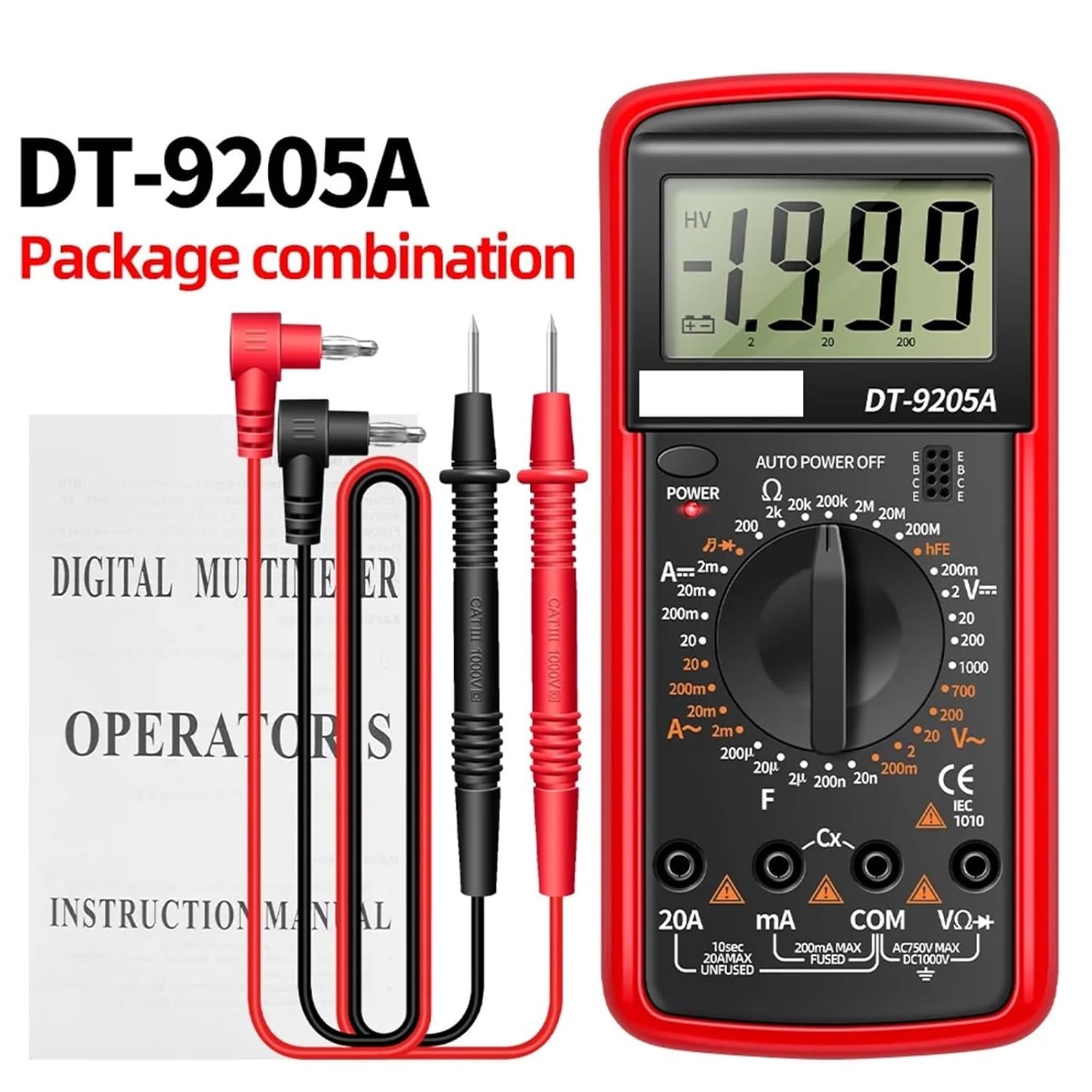 1pc DT9205A-1 Digital Multimeter Profesional Voltage Current Meter Test Capacitance Resistance Ohm(DT9205A Orange)