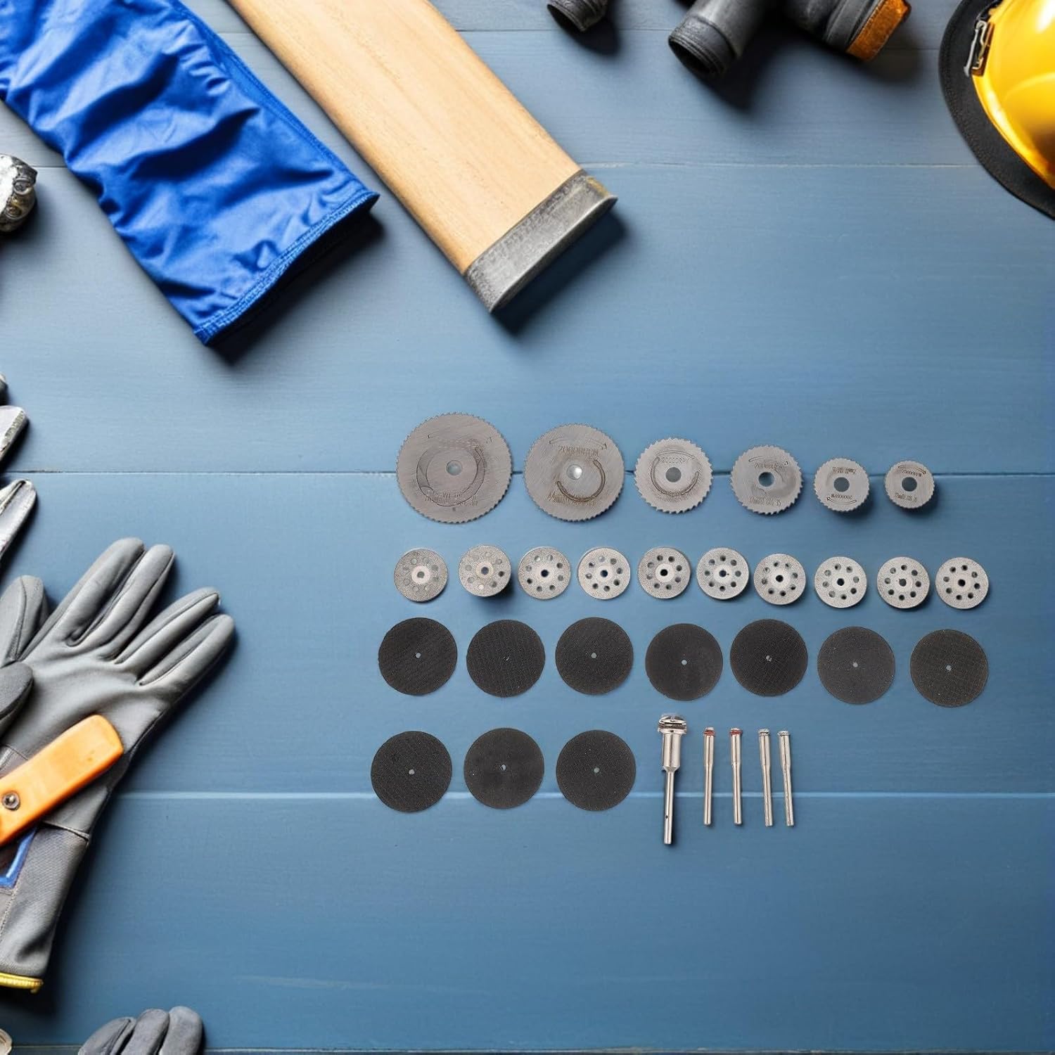 SEWACC 31pcs Mini Cutting Discs Set with Mandrel Attachment Rotary Tool Kit Includes Metal Abrasive Circular Cutting Blades for Wood and Metal Rotary Accessory