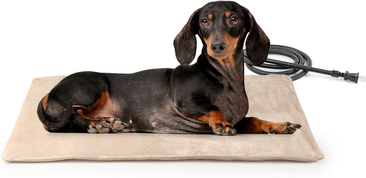 NICREW Dog Heating Pad, Consistent Heat, 27.5"x15.7", 50W, Khaki | Auto Temperature Control, Chew-Resistant Cord, Removable Washable Cover, Ideal for Adult Cats, Small Dogs, Pet Bed & Sofa