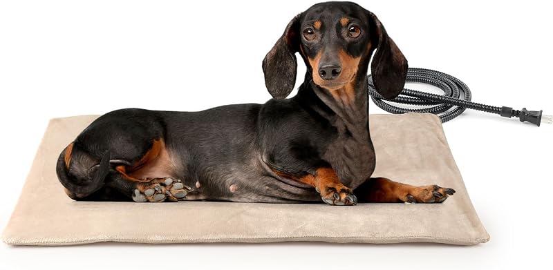 NICREW Dog Heating Pad, Consistent Heat, 27.5"x15.7", 50W, Khaki | Auto Temperature Control, Chew-Resistant Cord, Removable Washable Cover, Ideal for Adult Cats, Small Dogs, Pet Bed & Sofa