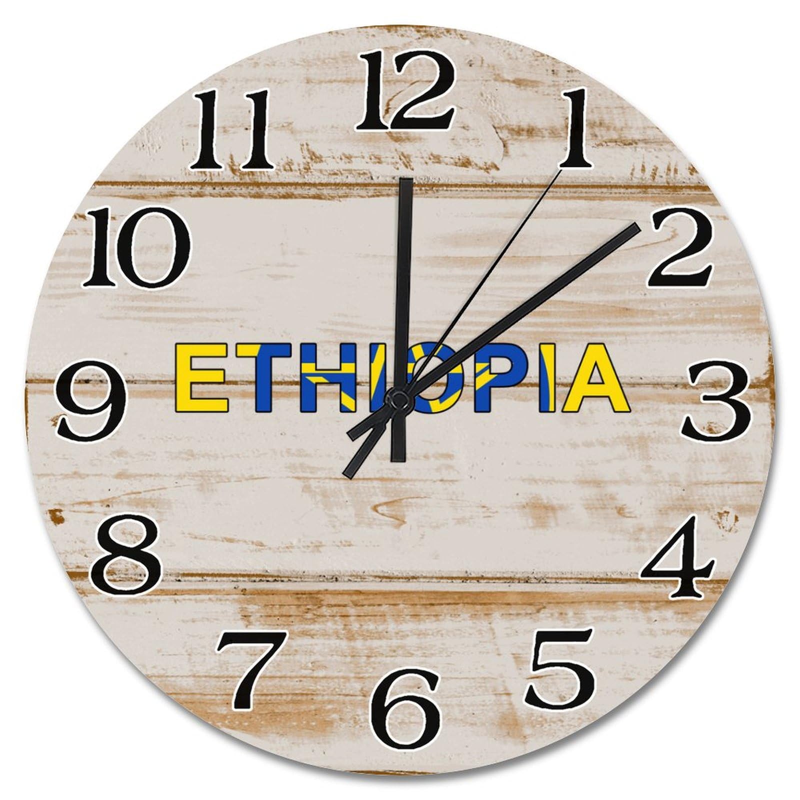 Horloge murale Éthiopie en bois de 38 cm pour salon rustique