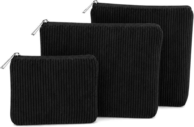 BBORGDC Kit com 3 Necessaires de Veludo Cotelê com Zíper, Organizadores para Maquiagem e Viagem
