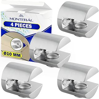 4 pieces bracket with screw attachment Ø10 mm for mounting 6-10 mm thick glass shelves - 10 year warranty - MONTERAL