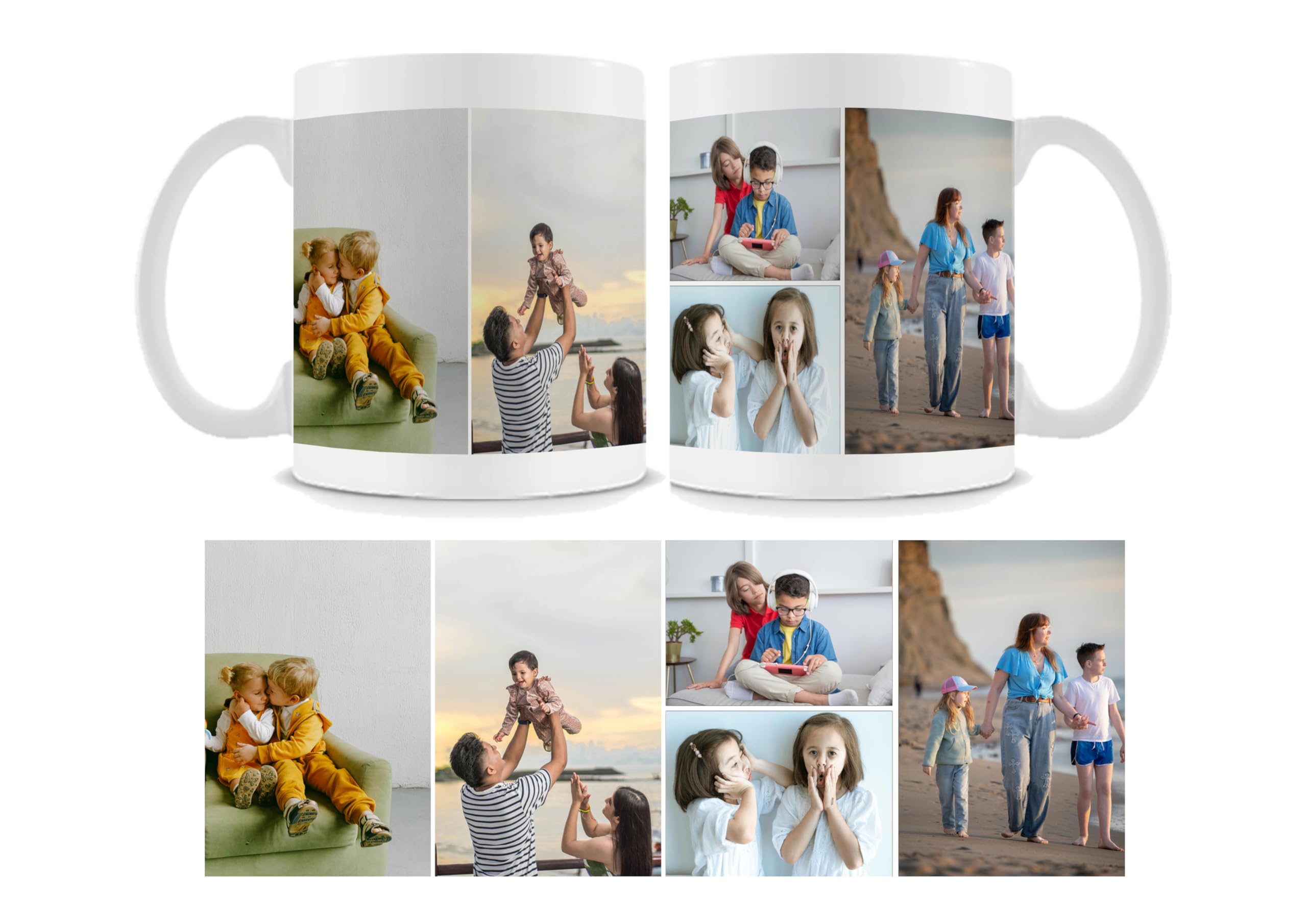 Personalised with Multi Photo Collage Mug, 11oz White Ceramic Mug, Memorable Giftfor Family,Friends,Birthday,Any Special Occasion Coffee Tea Mug. (5 Photo)