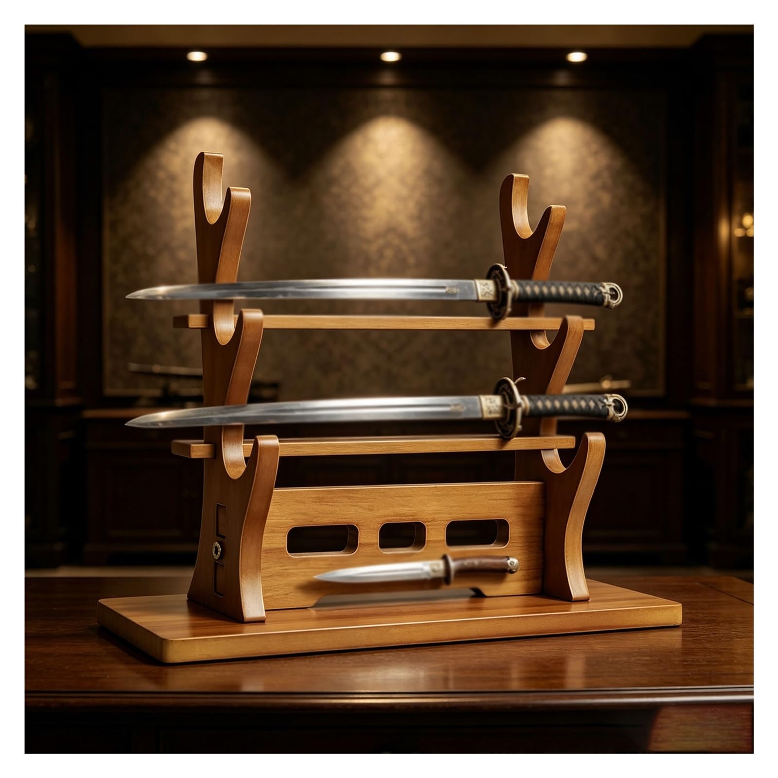 Soporte De Espada Horizontal, Soporte De Exhibición Para Flauta Madera Sólida, Organizador Decorativo Para Mesa, Para Múltiples Escenas