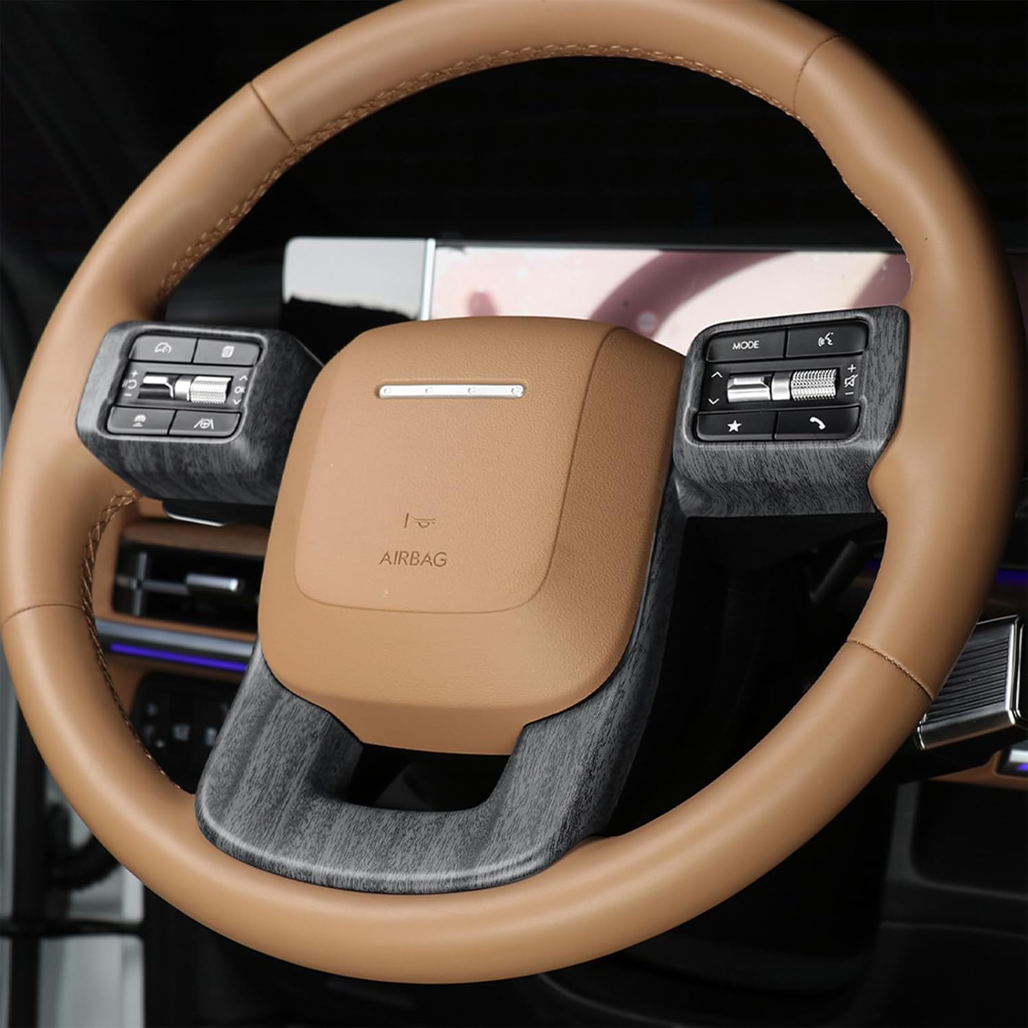 Premium Car Steering Wheel Handle Frame Cover, Compatible with Hyundai Santa FE 2024-2025 Accessories– Anti-Slip, Universal Fit, Easy Install & Luxury Upgrade Accessories (Wood Grain)