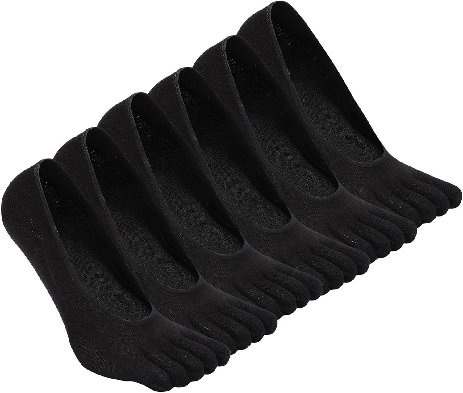 CaiDieNu No Show Toe Socks Women, Low Cut Five Fingers Cotton Running Athletic Invisible Boat Socks, 3/6 Pairs