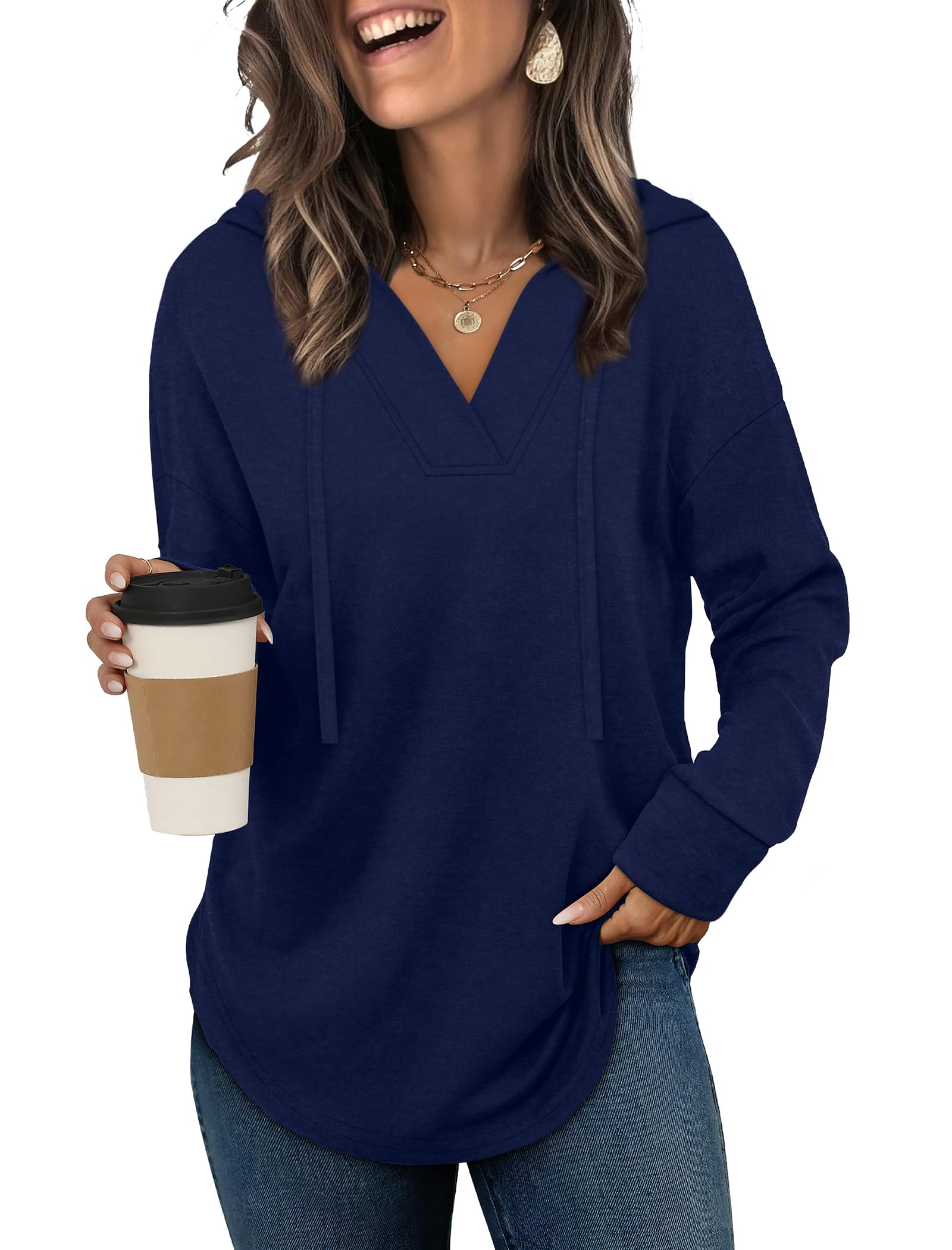 Sampeel Hoodies for Women Trendy Fall Fashion 2026 V Neck Oversized Sweatshirt Plus Size Tops Clothes