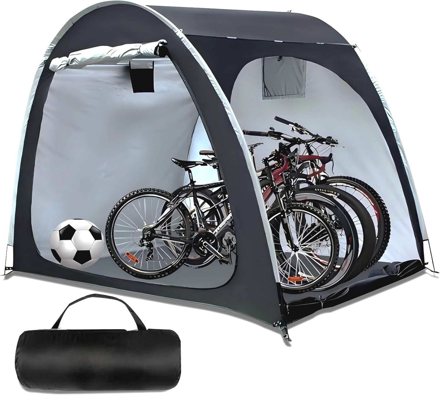 Hwayslon Bike Storage Shed Tent, Portable Outdoor Bike Storage Tent with 420D Oxford Thick PU4000 Waterproof for 1/2/3/4 Bikes, Bike Covers Storage Shed for Bicycles, Lawn Mower, Garden Tools (Black)
