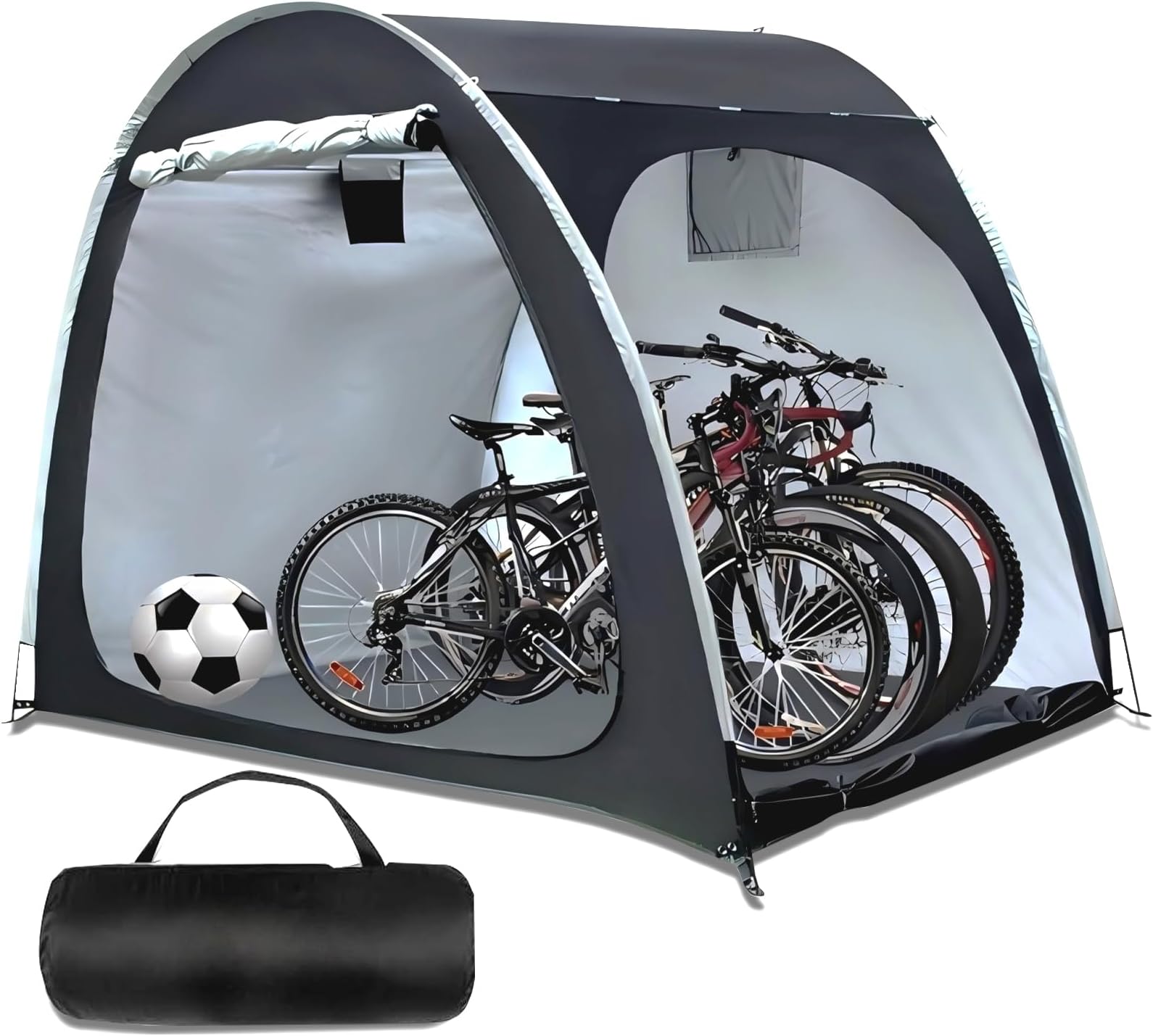 Hwayslon Bike Storage Shed Tent, Portable Outdoor Bike Storage Tent with 420D Oxford Thick PU4000 Waterproof for 1/2/3/4 Bikes, Bike Covers Storage Shed for Bicycles, Lawn Mower, Garden Tools (Black)