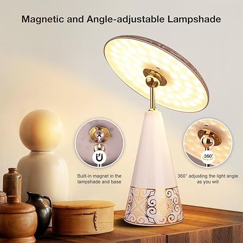 Miniatura 3 de Marrakech Lámpara de mesa táctil inalámbrica recargable, lámpara de escritorio inalámbrica regulable portátil, lámpara de noche LED magnética retro