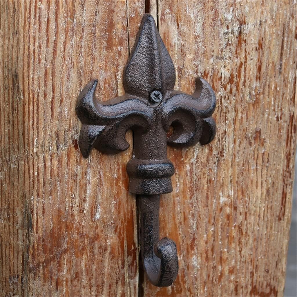 Farm House Accents Handmade Antique Rustic Fleur De Lis Design Cast Iron Wall Hooks Set of Three Design with 1 Hanger