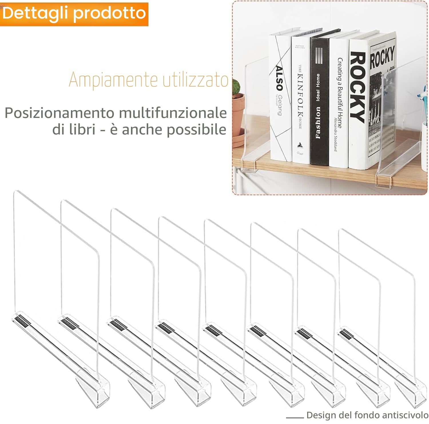 8 separatori per scaffali in acrilico trasparente, divisori multifunzionali, 30 x 20 cm, divisori per armadio per camera da letto, cucina, armadi e organizzazione, URH006-CLOTHE