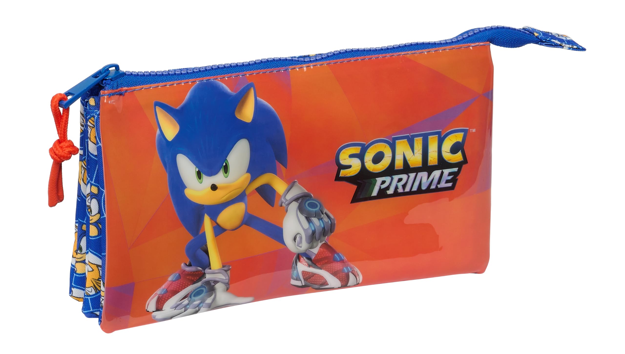 Sonic Prime - Portatodo Triple, Estuche Infantil, Estuche Niño, Ideal para Niños en Edad Escolar, Cómodo y Versátil, Calidad y Resistencia, 22x3x12 cm, Color Azul