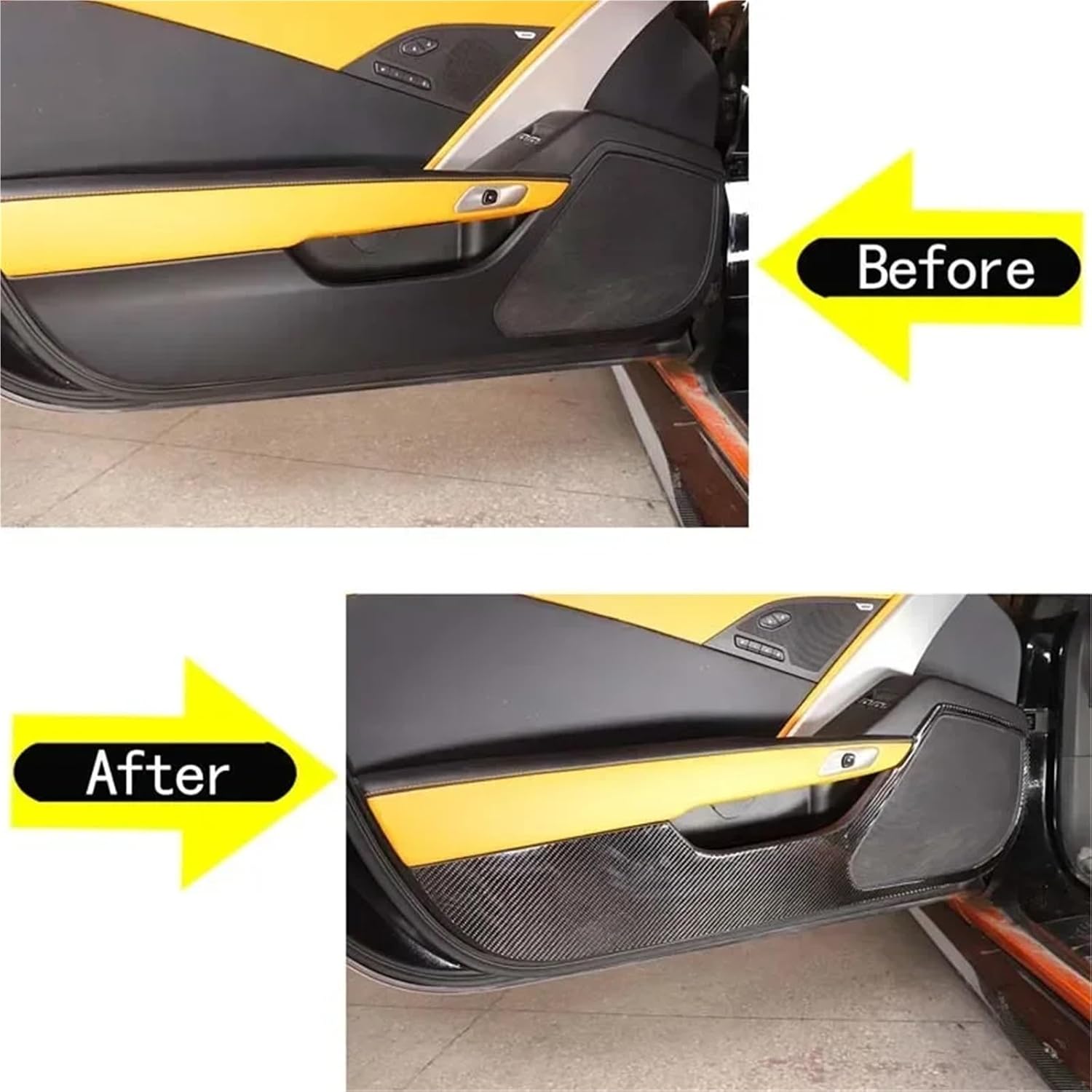 2014-19 Compatible with Chevrolet Corvette C7 Soft Carbon Fiber Car Styling Car Door Anti-Kick Panel Cover Sticker Car Interior Accessories(Carbon Fiber Look)
