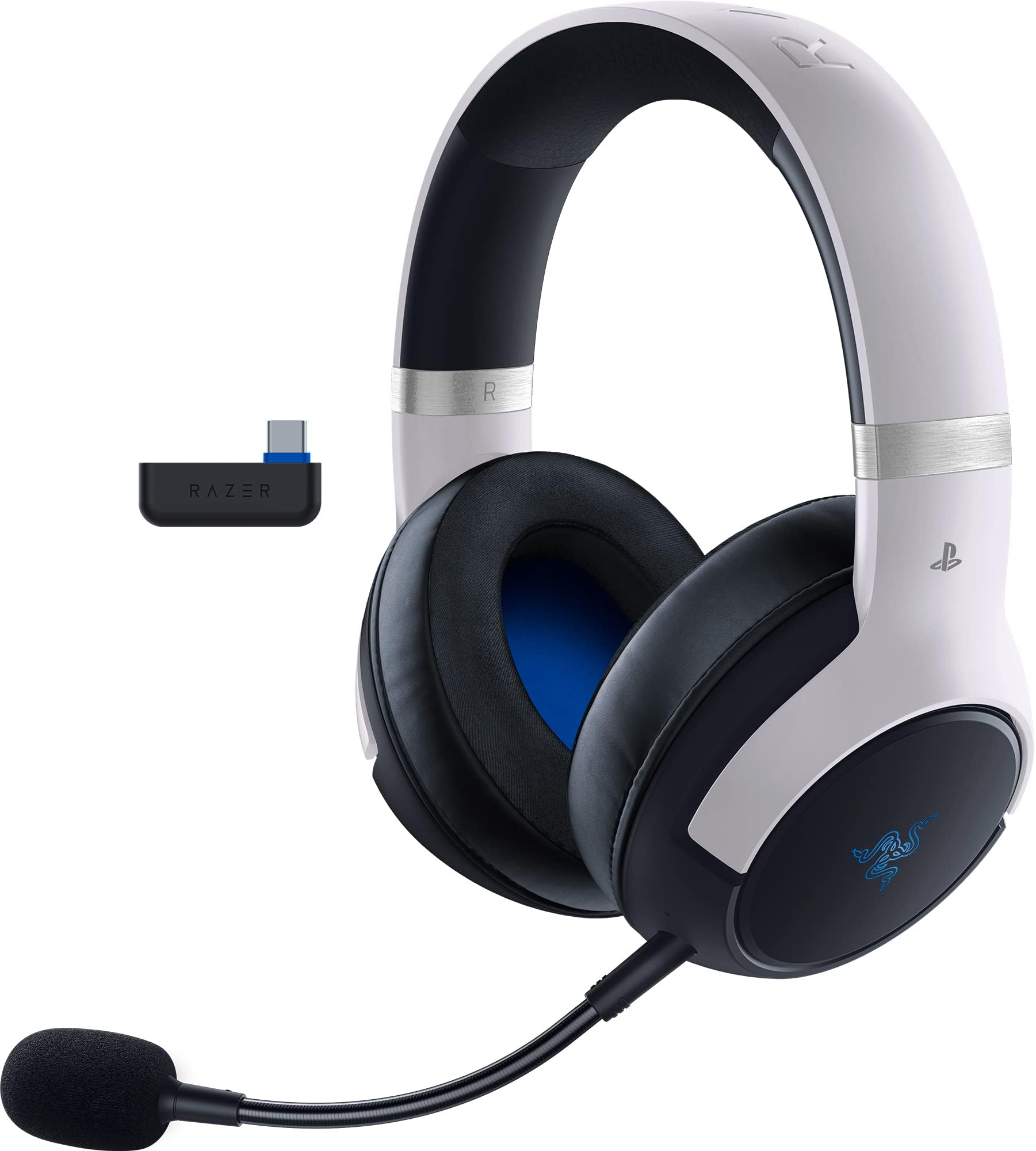 Razer Kaira Pro HyperSpeed Wireless Gaming Headset with Haptics for PlayStation 5 / PS5, PS4, PC, Mobile: Titanium 50mm Drivers - Hybrid Mic - Low Latency Bluetooth - 30 Hr Battery - White & Black
