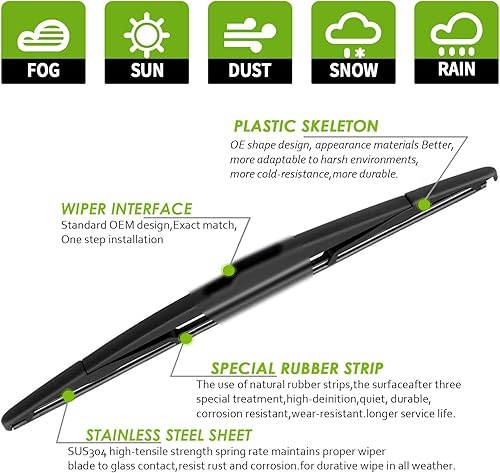 Miniatura 2 de PARRATI Limpiaparabrisas trasero prémium de 11 pulgadas, repuesto para todas las estaciones para Hummer H1 2002-2006 Jeep Liberty Saturn Vue Mazda