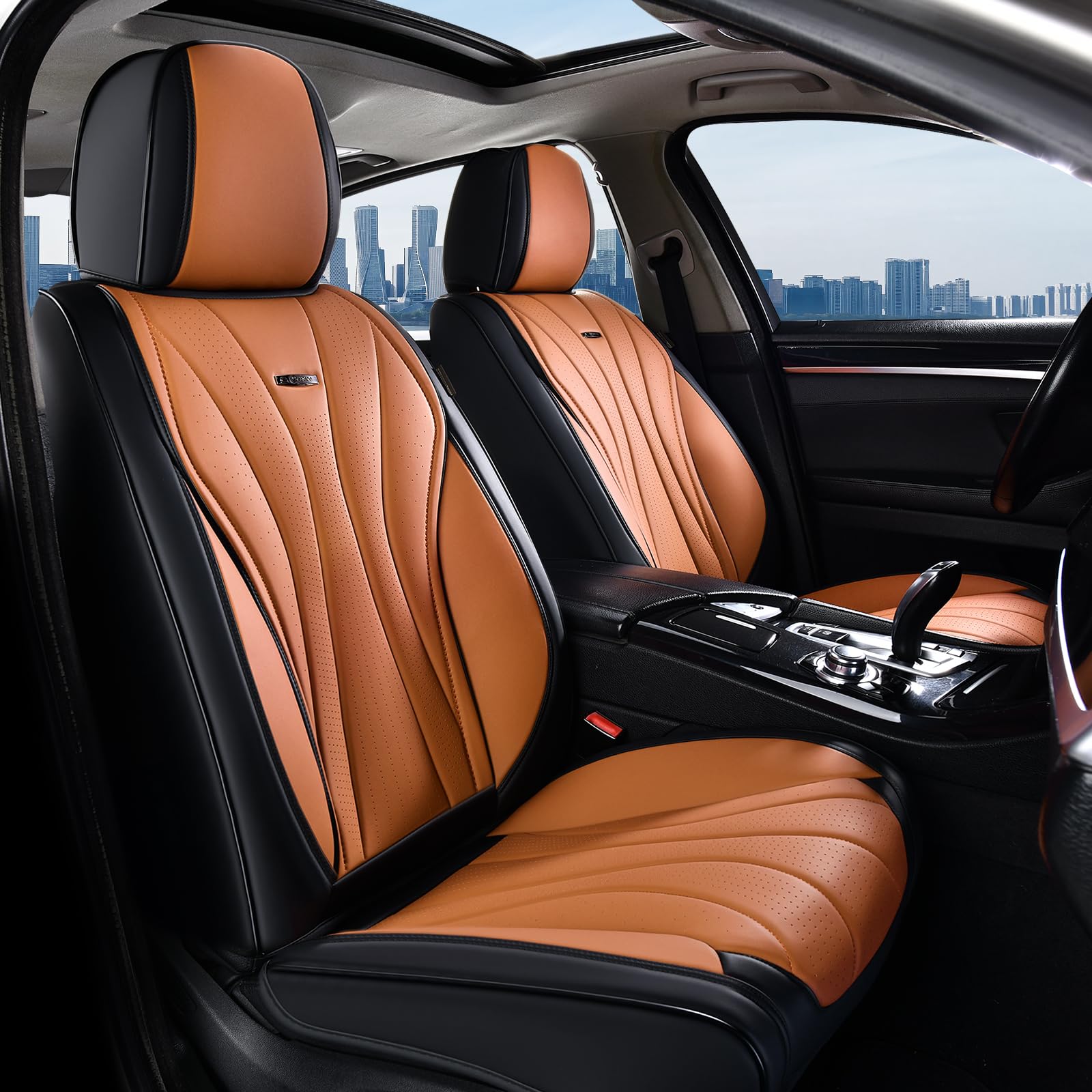 Coverado Front Seat Covers, 2 Pack Leather Seat Cover for Cars, Waterproof Seat Covers, Front Seat Car Seat Protectors, Driver Car Seat Cushions Universal Fit for Most Vehicles, Black&amp;Brown