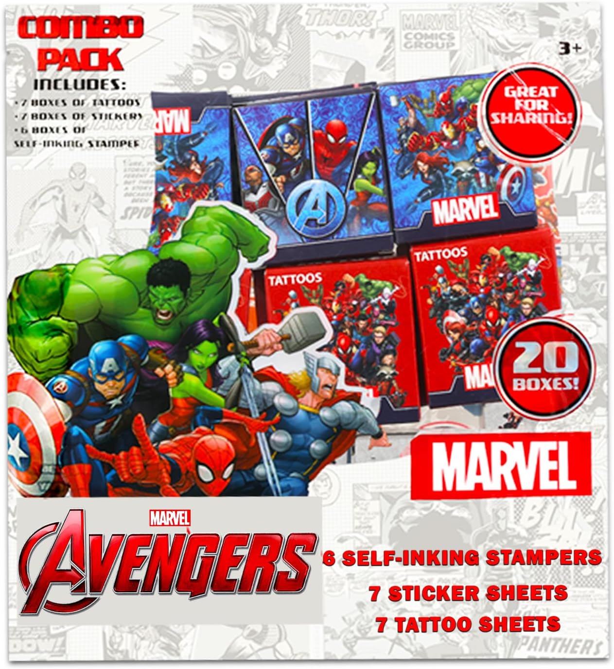 Marvel Avengers Holiday Gift Exchange Set - Bundle with 40 Avengers Party Favor Boxes with Stickers, Tattoos, Stampers for Easter Basket Fillers, More