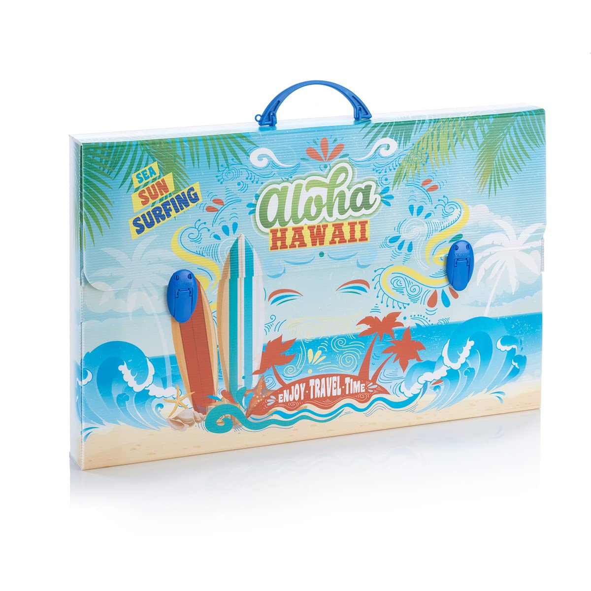 Favorit Hawaii Aloha Printed Polypropylene Suitcase with 56.5 x 36.5 cm Spine 5.5 cm Round Handle and Two Clasps, Multicoloured, Formato 56,5x36,5 dorso 5,5 cm