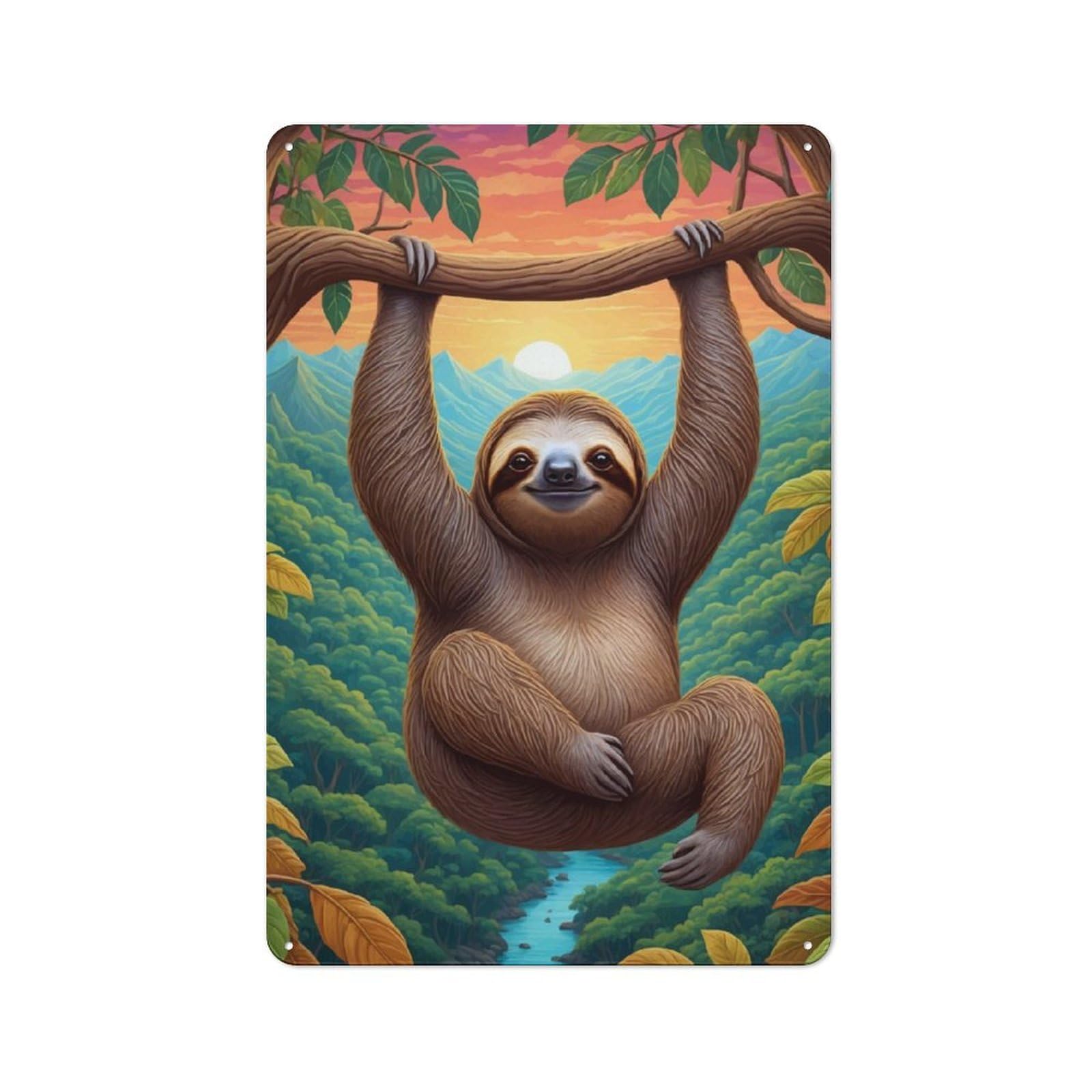 Junmoney Hanging Sloth Cottage Style Metal Wall Decor 30X20cm, Tin Wall Plaque For Kitchen, Cottage, Porch Or Garden Room
