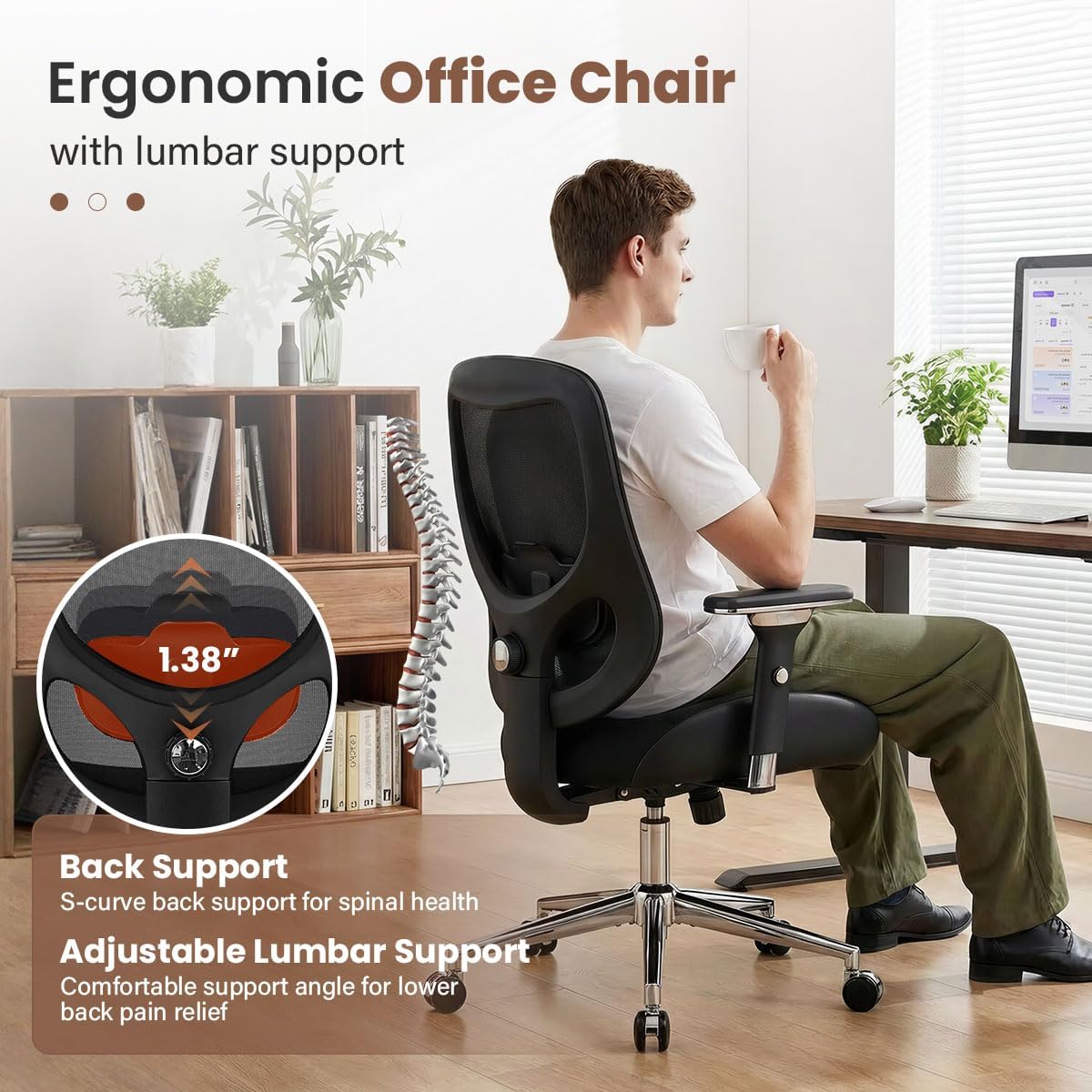 700lbs Big and Tall Office Chair for Heavy People Ergonomic Mesh Desk Chair with Wide Thick Seat Cushion,Adjustable Lumbar Support and 4D Armrests for Aitting All Day