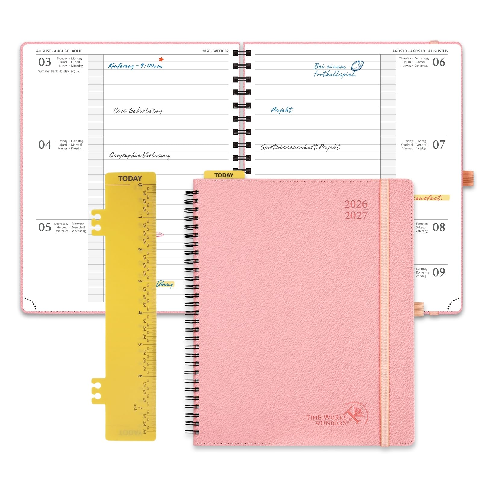 POPRUN Kalender 2026 2027 Horizontale Wochenplaner (Aug.2026-Dez.2027) – Ringbuch mit Softcover, ca. A4 (21.8x26,4 cm),17-Monate-Terminplaner