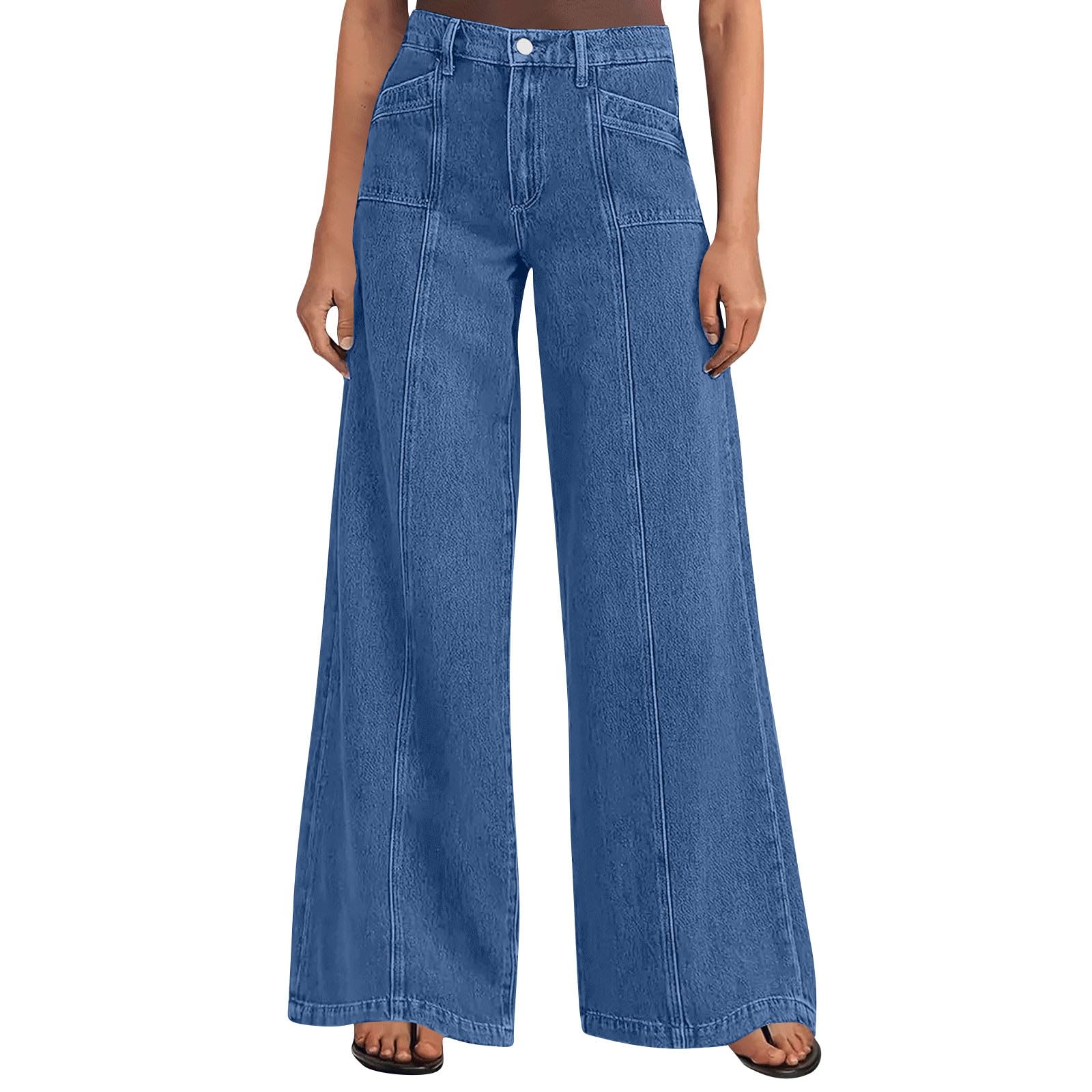 Vaqueros Mujer Rectos,Tiro Alto Pantalones Vaqueros Piernas Anchas Cómodos con Cintura Alta Pantalon Denim Holgado con Bolsillos para Uso Diario y Ocio Classico Comodos Wide Leg Jeans
