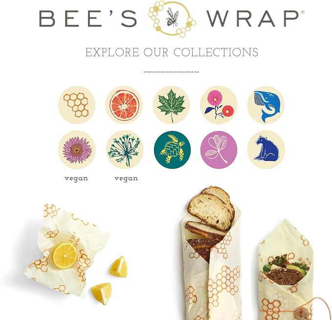Bee's Wrap Beeswax Wraps for Food - Honeycomb 5 Pack (2L, 3M) Made in USA Reusable & Organic Food Wraps & Bowl Covers - Eco-Friendly Alternative to Aluminum Foil & Plastic Wrap