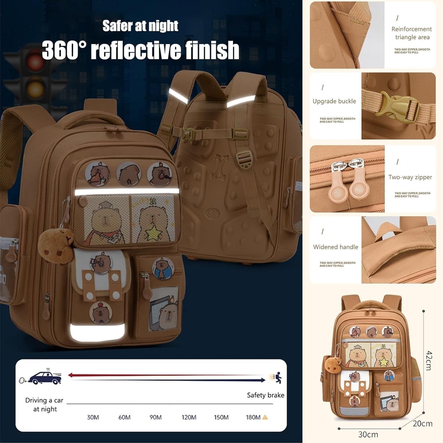 Generisch Capybara Rucksack, Capybara Schultasche für Kinder, Capybara-Schultasche mit Lunchtasche und Schreibwarenset, Schulrucksack Teenager, Geschenk für Teenager und Schüler