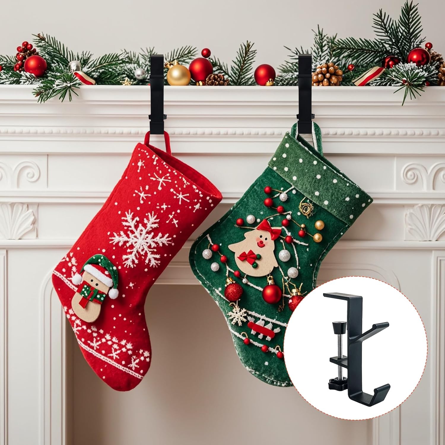 Fireplace Stocking and Garland Hanger, 2 in 1 Mantel Hanger for Garland, Fireplace Stocking Holders - Image 6