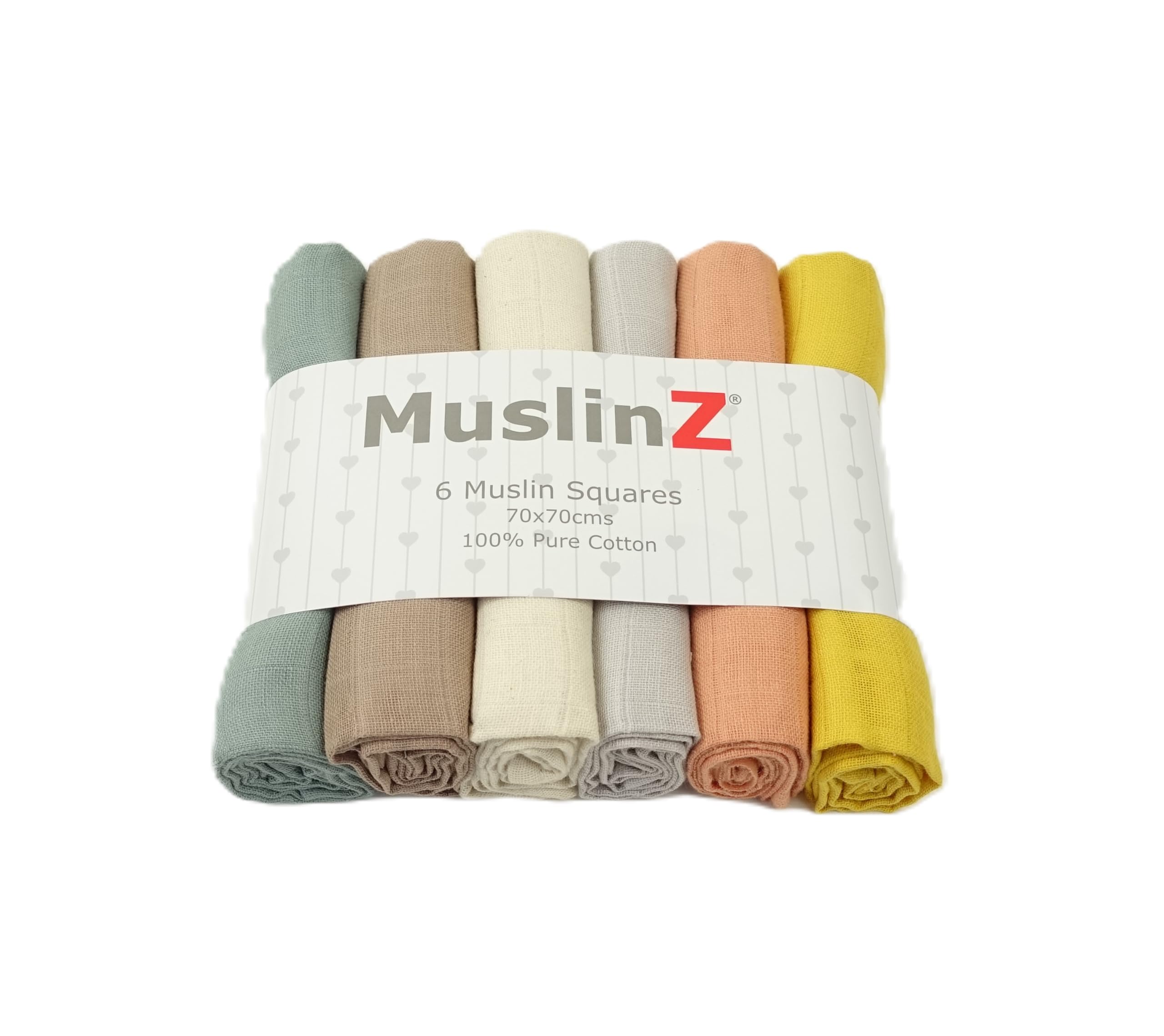 MuslinZ Muslin Cloths for Baby, Baby Burp Cloths, 6 Pack Muslin Squares, Large 70x70cm, Pure Cotton, Soft